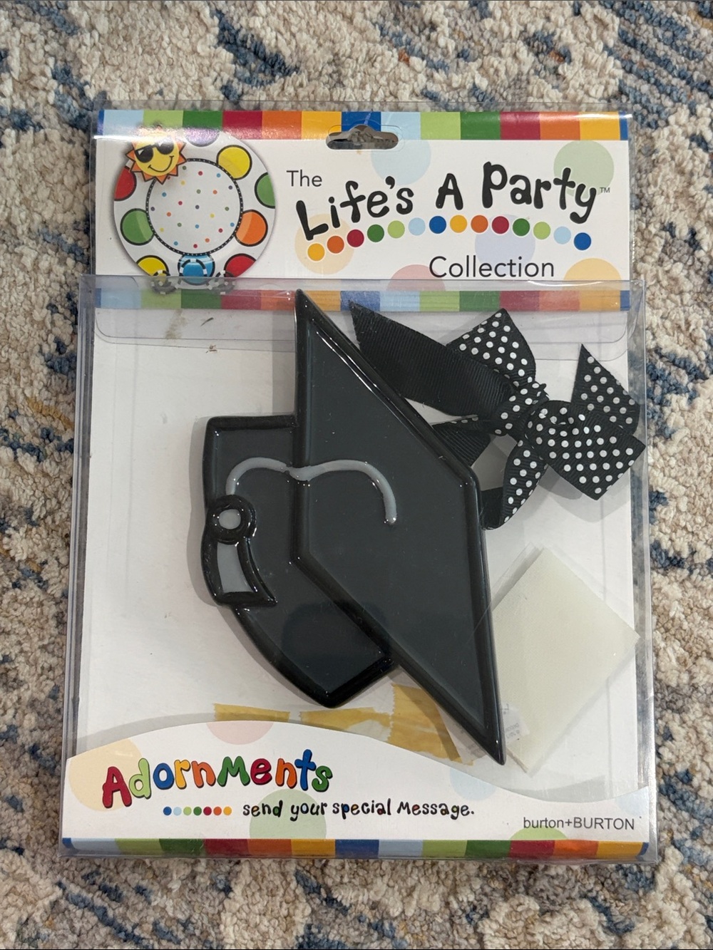 Burton Black Graduation Cap Ornament with Polka Dot Bow